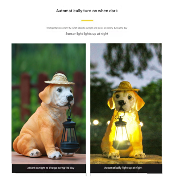 Solar-Powered Dog Statue with LED Lantern - Waterproof Outdoor Garden Light
