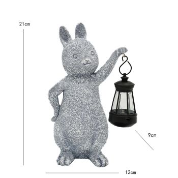 Green Solar-Powered Rabbit Statue with LED Lantern - Cute Garden & Lawn Decoration