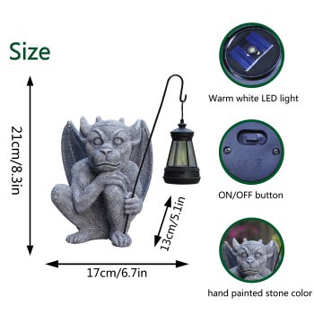 Solar-Powered Gargoyle Statue with LED Lantern – Gothic Outdoor Halloween Garden Decor