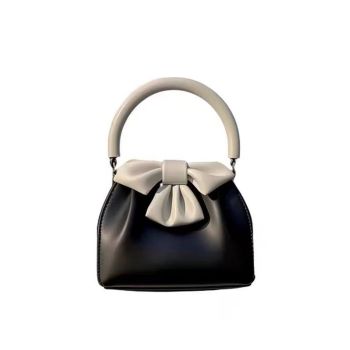 Black and white Elegant Women's Two-Tone Bowknot Bucket Handbag - Stylish and Lightweight