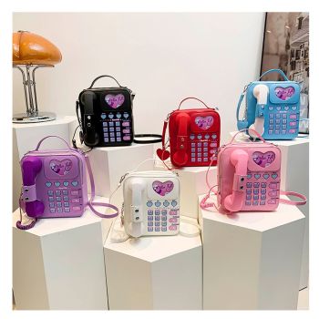 White Sweet Girl Creative Crossbody Bag with Telephone Design, PU Material, Lightweight and Unique