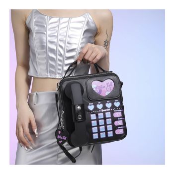 Black Sweet Girl Creative Crossbody Bag with Telephone Design, PU Material, Lightweight and Unique