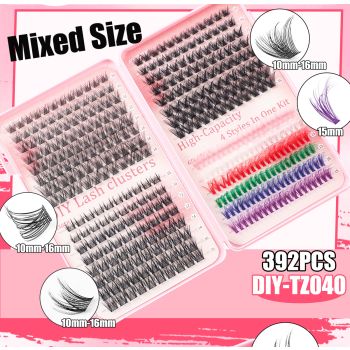 392 Eyelashes Set DIY Lash Clusters Kit - High-Capacity 4 Styles with Black and Colorful Lashes