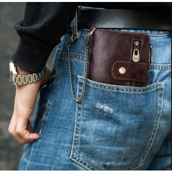 Red Genuine Leather Tri-Fold Wallet - Fashionable Multi-Card Men's and Women's Wallet