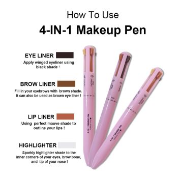 4-in-1 Multi-Functional Makeup Pen Set - Lip Liner, Highlighter, Eyeliner, Eyebrow Pencil (3 Shades, 3-Pack)