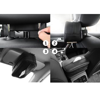 Black Multifunctional PU Leather Car Tissue Box Holder – Compact, Stylish, and Easy to Install with Headrest and Sun Visor Mounting Options