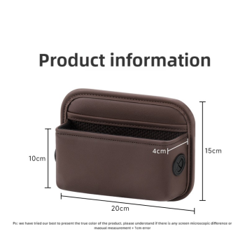 Brown PU Leather Car Storage Organizer with Dual Charging Holes and Inner Mesh Pocket, Multi-functional Door Handle Hanging Bag for Phones and Accessories, Lightweight and Durable 