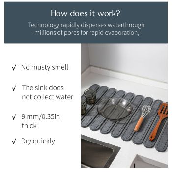 Light Gray Oval Shaped Engraved Inner Frame Foldable Diatomaceous Earth Drying Mat - Super Absorbent, Fast-Drying, Non-Slip Kitchen Countertop Mat