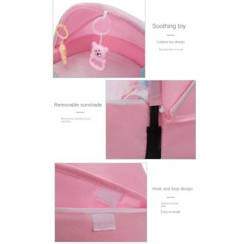 Pink Portable Multi-Purpose Baby Bed and Diaper Backpack - Lightweight, Waterproof, Canvas + Polyester Material, Travel Essential for Moms(With mosquito net and small toys)