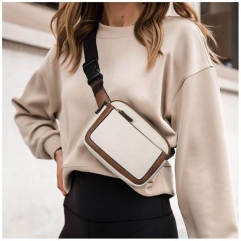 White And Black Color Matching Adjustable Waterproof PU Leather Waist Bag - Stylish Crossbody Belt Bag for Men & Women
