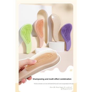 2 Pcs Green Eco-Friendly Wheat Straw Hair Care Set - Massage Brush, Detangling Comb, and V-shaped Comb for All Hair Types