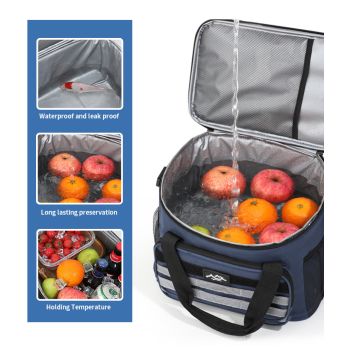 Dark Blue 18L Large Capacity Outdoor Insulated Cooler Bag - Portable Picnic Ice Pack with Shoulder Strap