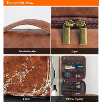 Reddish Brown Luxury PU Business Travel Toiletry Bag – Large Capacity Waterproof Makeup Organizer with Dividers – Portable & Stylish Bathroom Storage