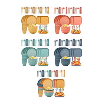 Four-person Set Green Eco-Friendly Wheat Straw Dinnerware Set,  Plate, Bowl, Cup & Utensil Set - Lightweight, Reusable, and Durable for Home, School, and Travel