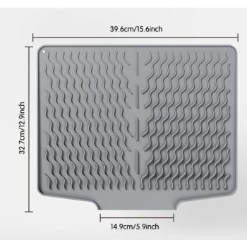 Grey Silicone Dish Drying Mat, Non-Slip Draining Pad for Sink, Heat-Resistant and Water-Absorbent, Ideal for Dishes, Cups, and Utensils