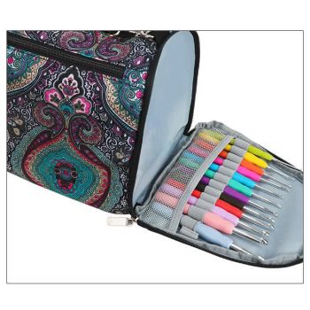 Geometric Patterns Multi-Functional Crochet Hook and Yarn Storage Bag – Convenient Carrying Case for Crochet, Knitting Tools, and Yarn, with Stylish Pattern Design (Tools Not Included)