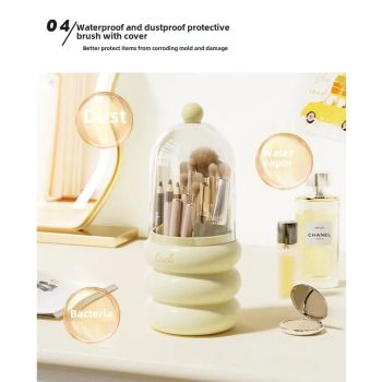 Blue 360° Rotating Makeup Brush Holder with Clear Dome – Stylish Organizer for Vanity, Desk, and Bathroom