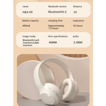 Beige Wireless Headphones - 400mAh, 16H Playtime, SD Card & Aux Support