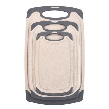 Beige 3-Piece Wheat Straw Cutting Board Set – Non-slip, Groove Design, Plastic Chopping Board for Kitchen Use