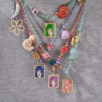 Pink Pendant Style Colorful Necklace for Women - Trendy Hand & Shell Jewelry Set