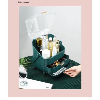 Dark Green Multifunctional Makeup Organizer with Large Capacity and Transparent Design(Makeup is a prop for shooting and is not included)