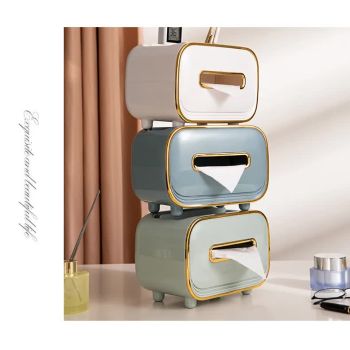 White PET Luxury Tissue Box - Multifunctional Desktop Paper Towel Organizer for Home and Living Room