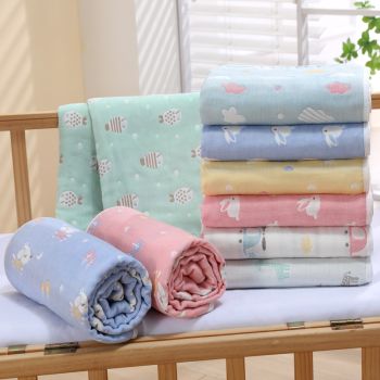 Blue Clouds, 6-Layer Muslin Baby Blanket - Soft Cotton Bedding for Infants and Toddlers, 110x110cm