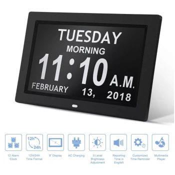 Black 10.1-Inch Digital Clock with Medication Reminders & Multi-Function Alarm - Ideal for Elderly Care