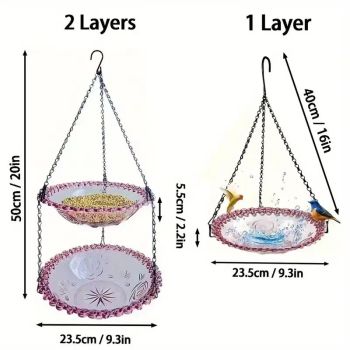 2 Set Purle Elegant Hanging Glass Bird Feeder - Double Tier for Garden Birds
