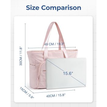 Pink Versatile Women's Gym Tote Bag with Yoga Mat Strap - 18L Carryall, Fits 15.6 Laptop, Multi-Pocket Organizer