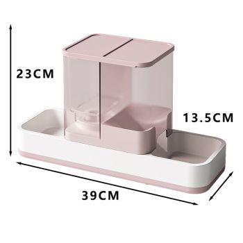 Pink 2-in-1 Automatic Pet Water and Food Dispenser - Gravity Feeder for Cats and Dogs