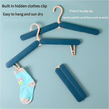 2PCS Blue Portable Travel Hanger with Hidden Clips - Lightweight Folding Clothes Hanger for Socks and Small Items