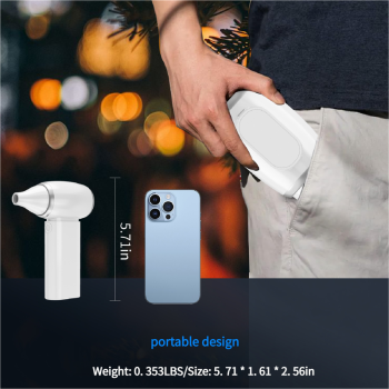 White Portable Turbo Handheld Blower Fan - 130000RPM High-Speed Mini Fan with 5000mAh Battery