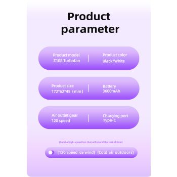 Purple Portable Handheld Fan with 120-Speed Display - USB Rechargeable Mini Cooling Fan for Outdoor Use