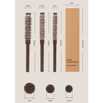Fluffy Round Hair Brush Set #11 #13 #16 - Volumizing Ceramic Styling Tools for Salon-Perfect Blowouts