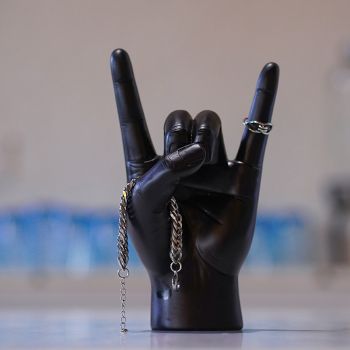 Black Left Hand Resin Rock and Roll Hand Figurine - Stylish Desk and Living Room Decor