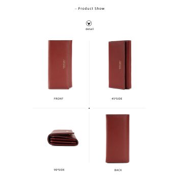 Apricot PU Slim Wallet with Polyester Interior - Stylish Clutch for Cards and Cash
