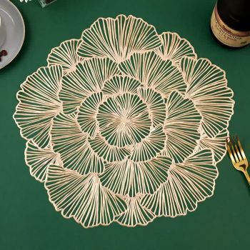 Bronze Color Elegant Floral PVC Placemats - Set of 8, Durable & Stylish Table Mats (38cm)