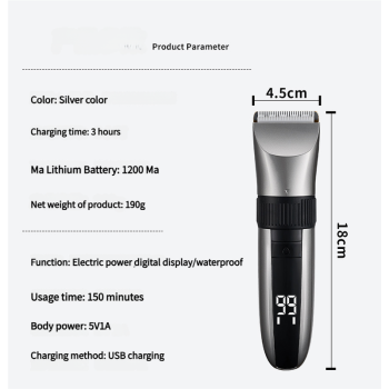 Cordless Electric Hair Clipper with LED Display - 8 Blue Adjustable Lengths