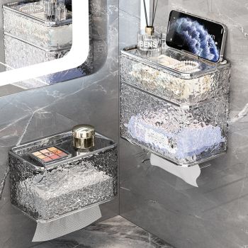 2PCS Stylish Double-Layer Transparent Wave-Textured Tissue Box Holder - Stylish Bathroom Storage