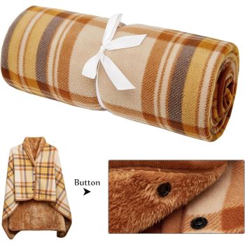 Brown Rasa 100x140cm Wearable Fleece Blanket - Soft, Warm & Anti-Pilling, Stylish Plaid Design