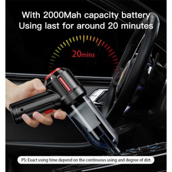 Black 3-in-1 Car Vacuum Cleaner with Blowing, Suction, and Dust Extraction - 2 x 2000mAh Rechargeable Batteries, Includes Floor Brush and Car Charger