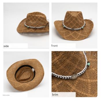 Green Handmade Straw Cowboy Hat, Summer Sun Hat, Outdoor Sun Protection, Fits Head Size 58-59cm