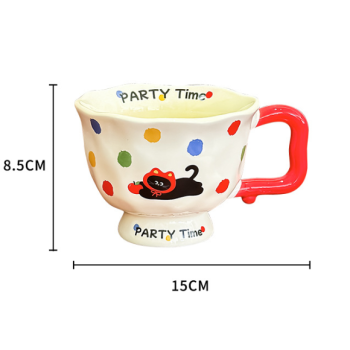 Polka Dot Bear Cute Ceramic Mug for Women - 370ml Kawaii Coffee Tea Cup Home Use