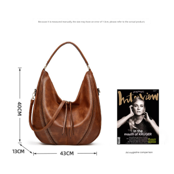 Black Mother and Child Bag Two Piece Set Distressed Faux Leather Hobo Bag - Large Capacity Shoulder Bag for Women