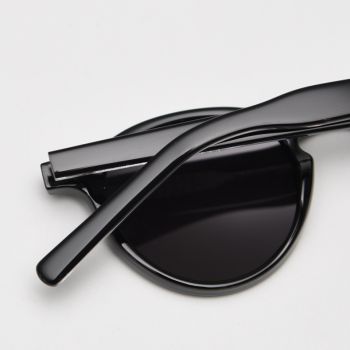 TraFrosted Yellow Tortoiseshell Feet Retro Round Polarized Sunglasses - Black Frame - Fashion UV Protection
