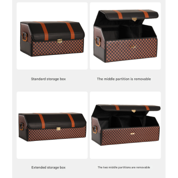 Extra Large Tumbled Leather Black Foldable Car Trunk Storage Box - Large Capacity Insertable Rear Organizer