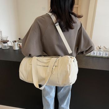 Beige Candy-Colored Women's Gym Duffel Bag - Large Capacity Cylindrical Travel Tote with Handles