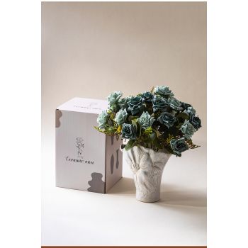 Elegant white vintage ceramic vase - decorative home accessories with floral details