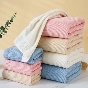 Beige Solid Color Diagonal Stripe Towel Set – Luxurious Bath and Hand Towels for Home Use Bath towel 140*70cm, face towel 75*35cm